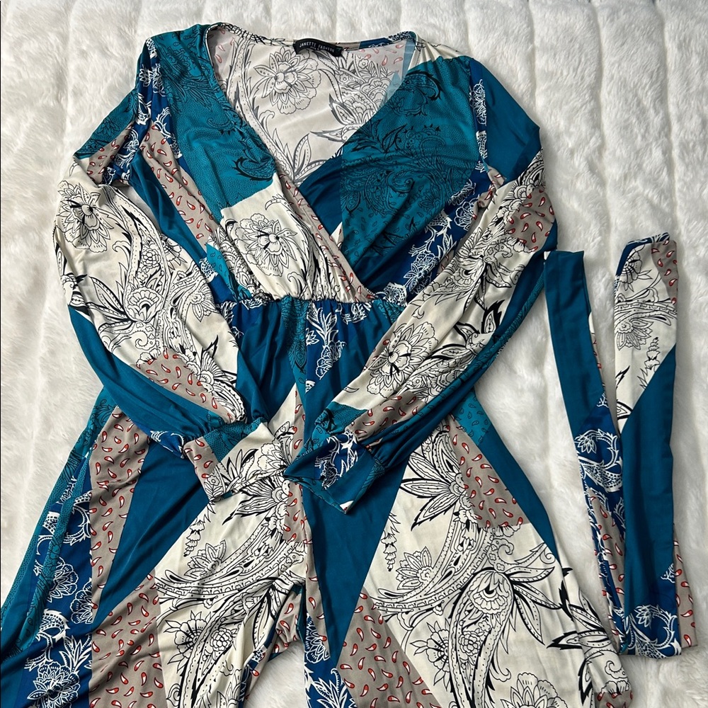 Teal and Cream Floral Jumpsuit